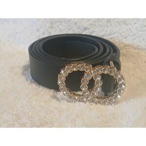 Black Rhinestone Faux Leather Belt